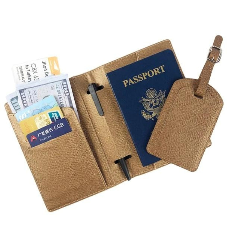 leather passport and travel wallet - Brown