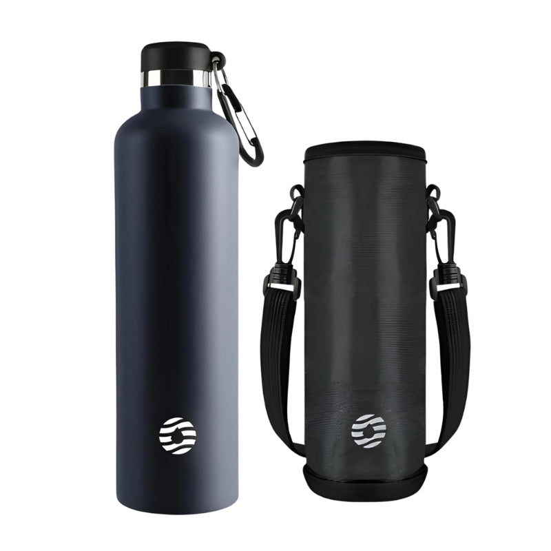 stainless steel insulated bottle and case - Silver - Black - Green - Pink - Navy Blue - Turquoise