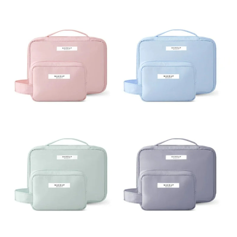 women's toiletry and makeup bag four sizes aligned - Pink - Sky Blue - Green - Grey - Gray