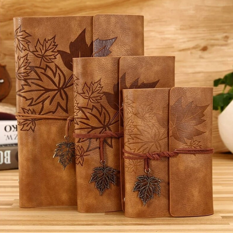 vintage travel notebook - Light Brown - Dark Brown - Brown - Sky Blue - Blue - Orange - Light Green - Green - Pink - Perforated Leaves