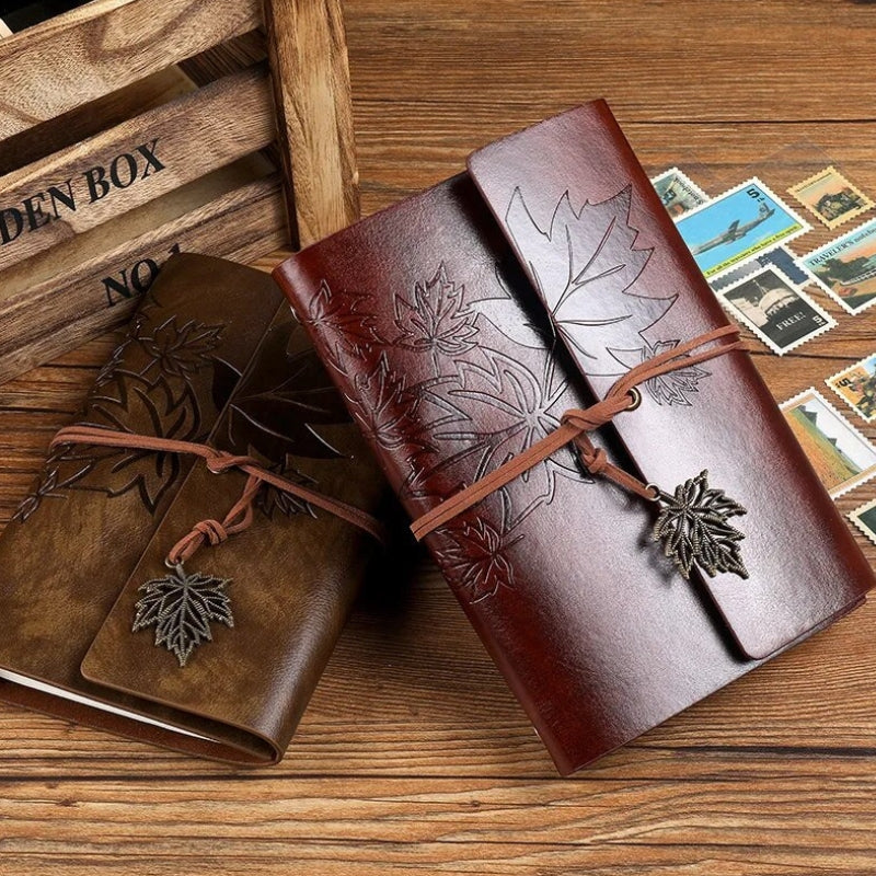travel notebook in leather - Light Brown - Dark Brown - Brown - Sky Blue - Blue - Orange - Light Green - Green - Pink - Perforated Leaves