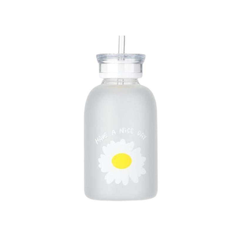 bottle with straw for girls - White - Single-Flower Pattern