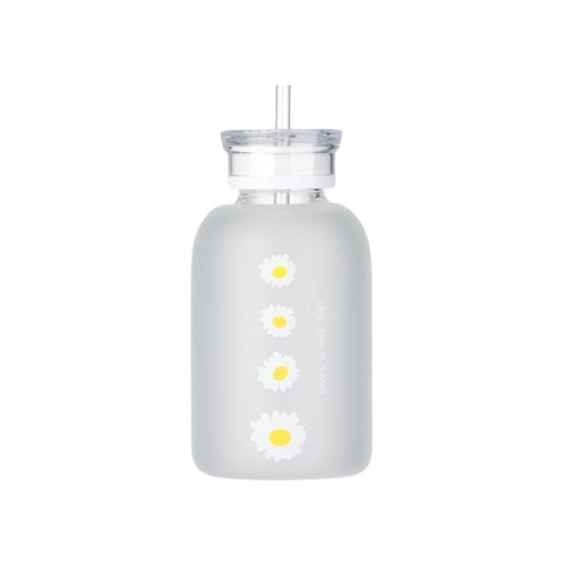 glass bottle straw - White - Four-Flower Pattern
