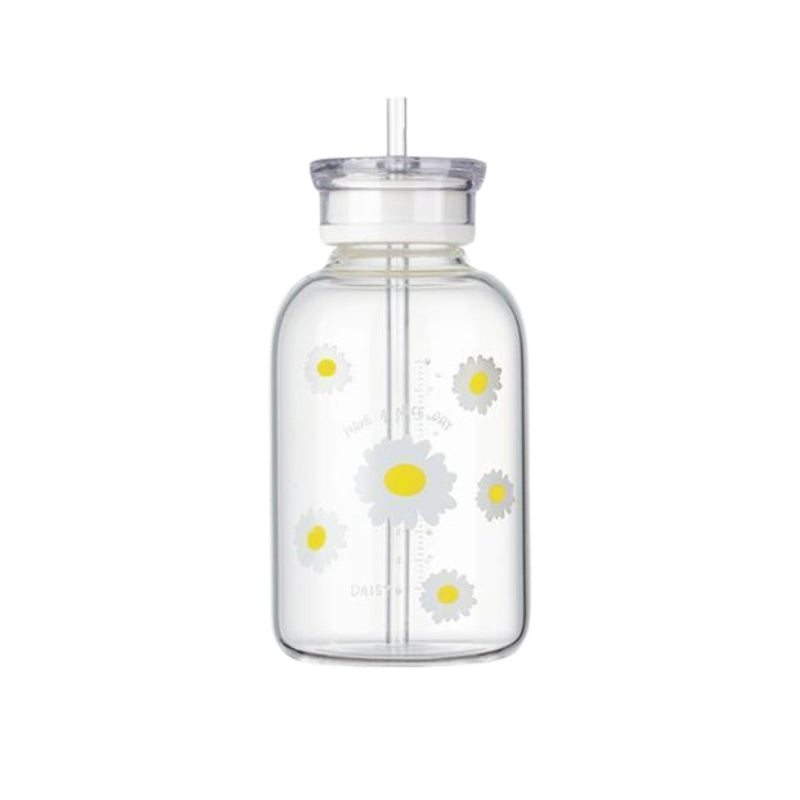 small bottle with straw - Transparent - Five-Flower Pattern