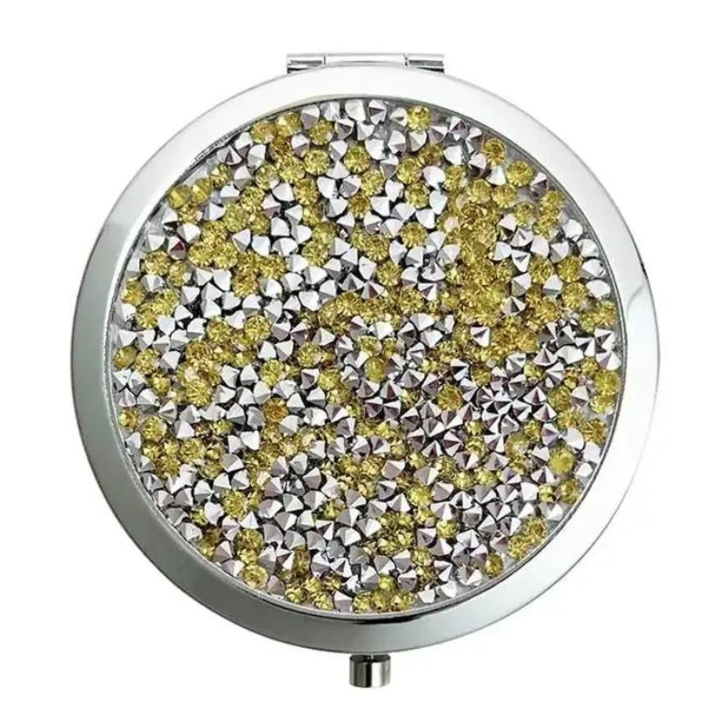 pocket mirror - Silver with Yellow Rhinestones