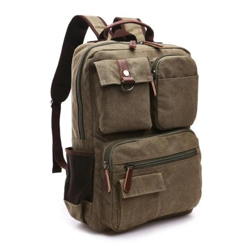 vintage canvas and leather backpack - Army green